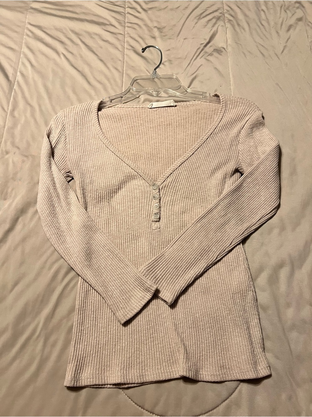 audrey Ribbed Knit Scoop Neck Top in Light Beige
